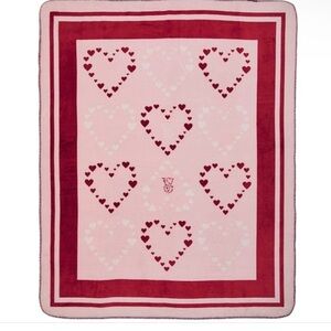 Victoria's Secret Pink Blanket with Burgundy Heart Motif